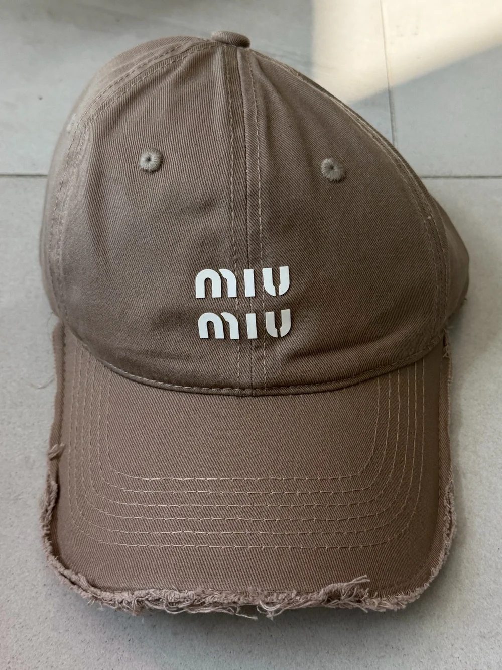 Designer Taupe Brown Distressed Logo Baseball Cap Adjustable Cotton Hat NWT